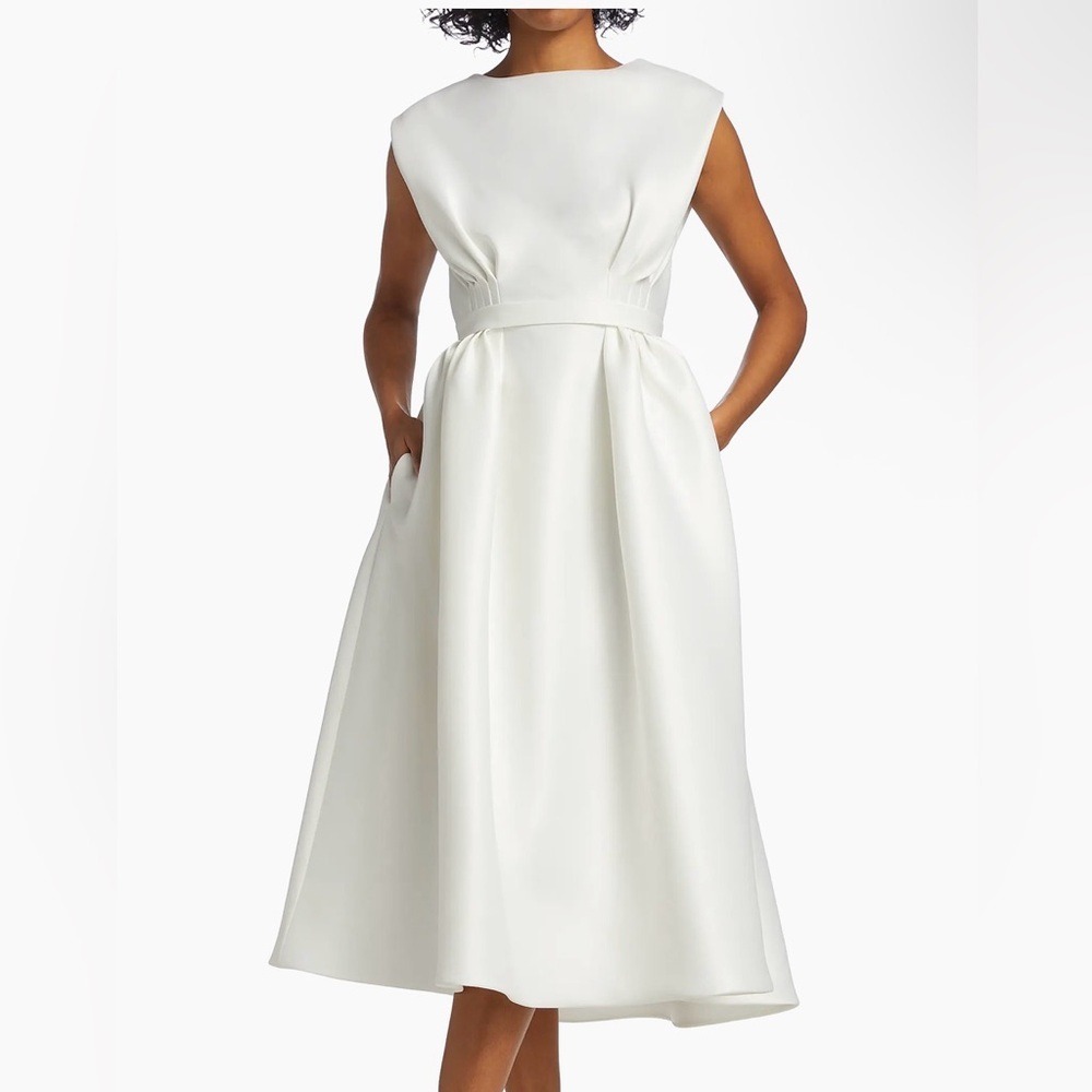 NWT Amsale Mikado A-Line Midi-Dress in color Ivory size 4